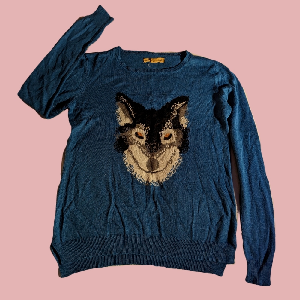 Love by Design Wolf Pattern Knit Sweater